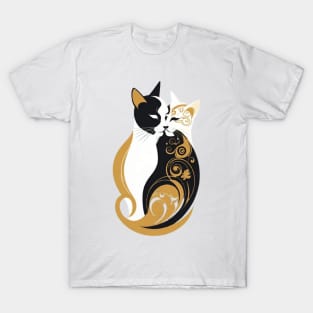 Gustav Klimt's Chromatic Cat: Colorful Feline Illustration T-Shirt